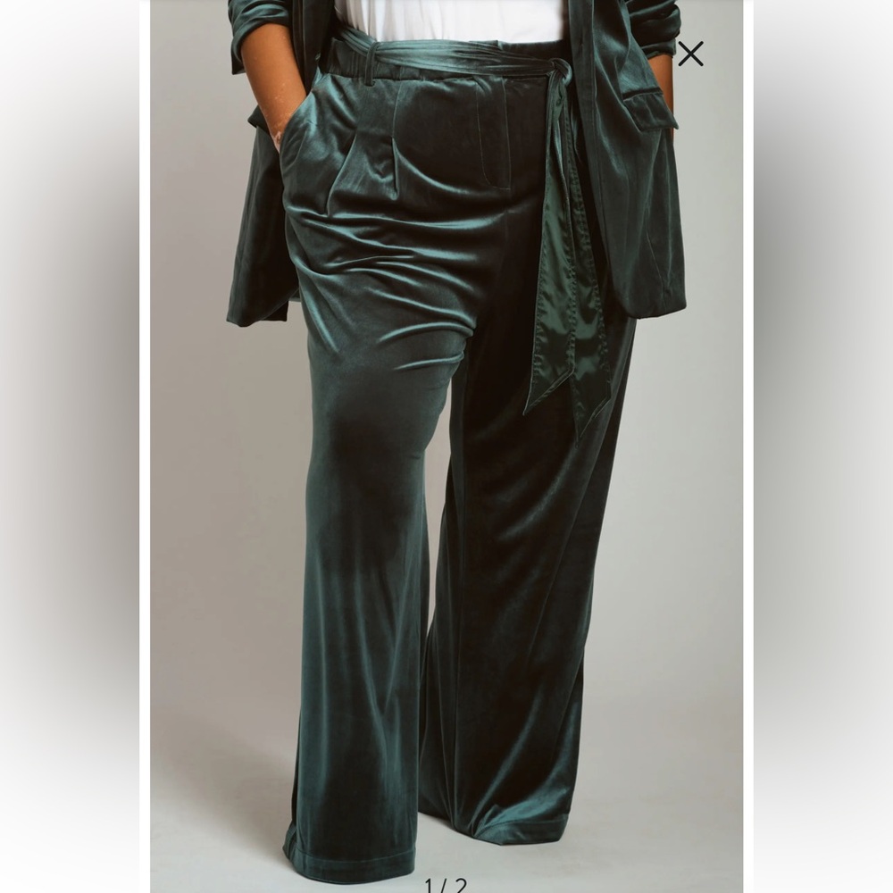 Universal Standard Velvet Wide Leg Pants in Deep Green